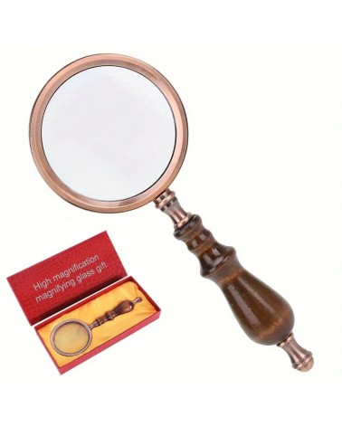 Antique copper magnifier with wooden handle - X 10
