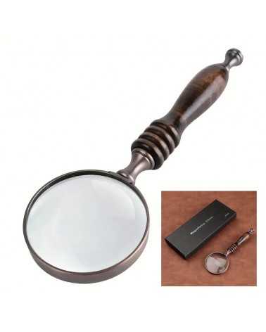 Deluxe antique copper magnifier with wooden handle - X 10